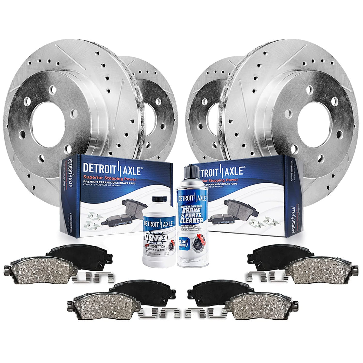 Detroit Axle - Brake Kit for Sierra Silverado Suburban Yukon XL 1500 Tahoe Escalade ESV EXT Drilled Slotted Brake Rotors Brakes